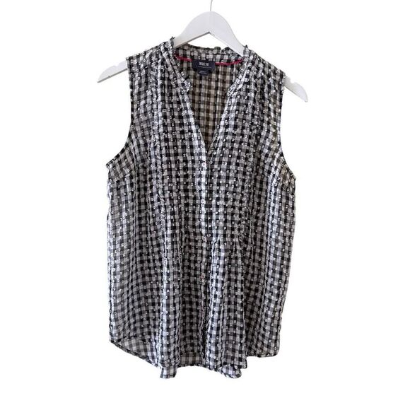 MAEVE ANTHROPOLOGIE Black/White Gingham Sleeveless Button Down Blouse SZ S #2467 - Picture 3 of 15